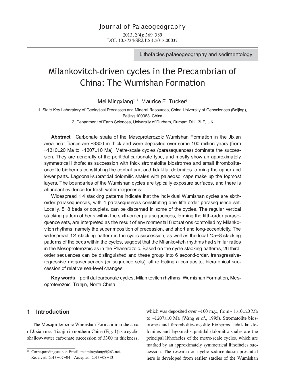 Milankovitch-driven cycles in the Precambrian of China: The Wumishan Formation