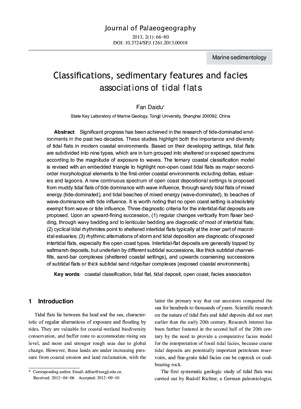 Classifications, sedimentary features and facies associations of tidal flats