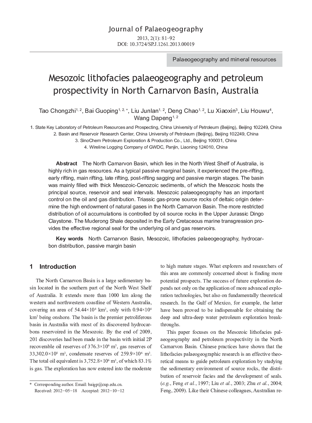 Mesozoic lithofacies palaeogeography and petroleum prospectivity in North Carnarvon Basin, Australia