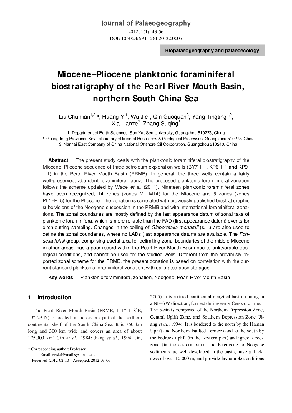 Miocene–Pliocene planktonic foraminiferal biostratigraphy of the Pearl River Mouth Basin, northern South China Sea