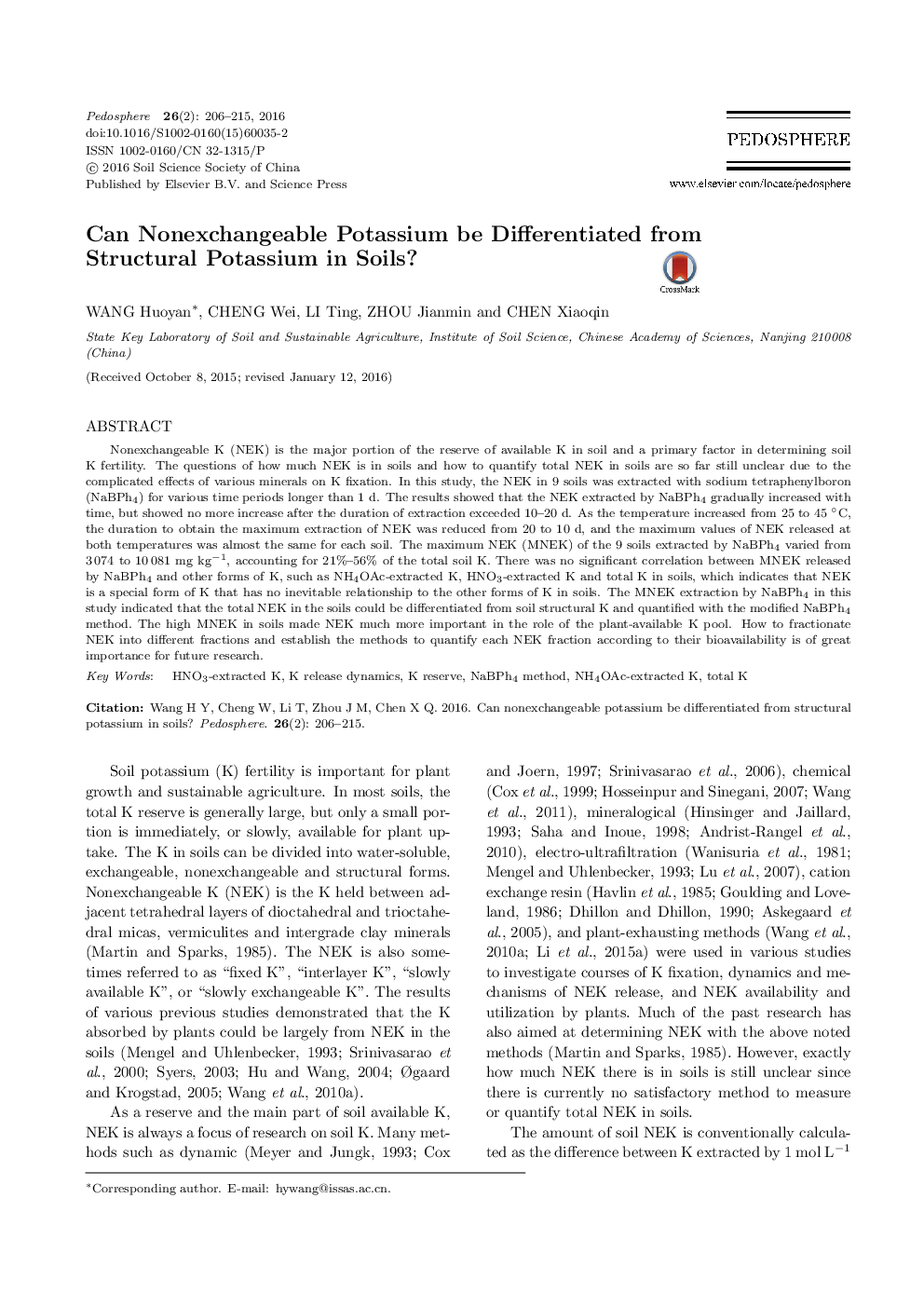 Can Nonexchangeable Potassium be Differentiated from Structural Potassium in Soils?