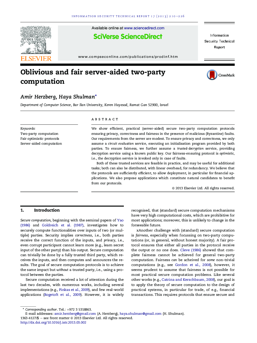 Oblivious and fair server-aided two-party computation