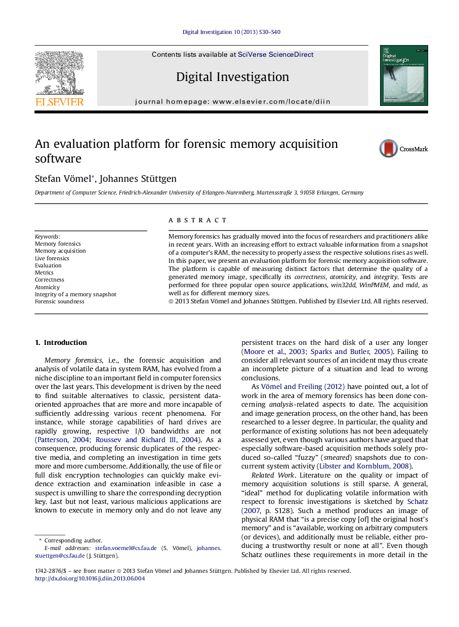 An evaluation platform for forensic memory acquisition software