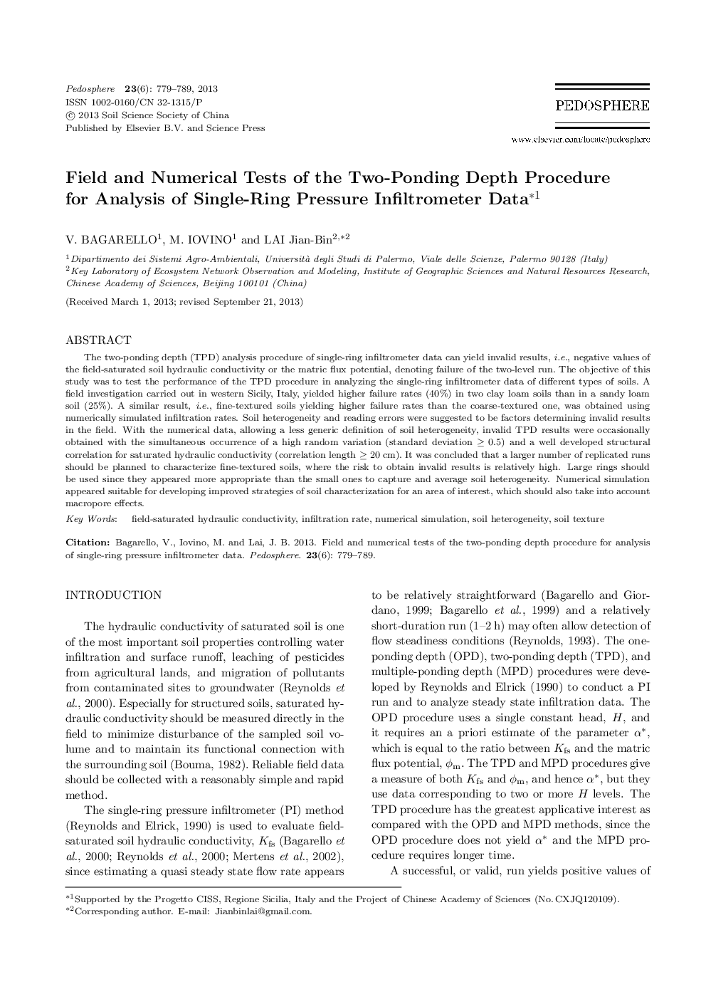 Field and Numerical Tests of the Two-Ponding Depth Procedure for Analysis of Single-Ring Pressure Infiltrometer Data 
