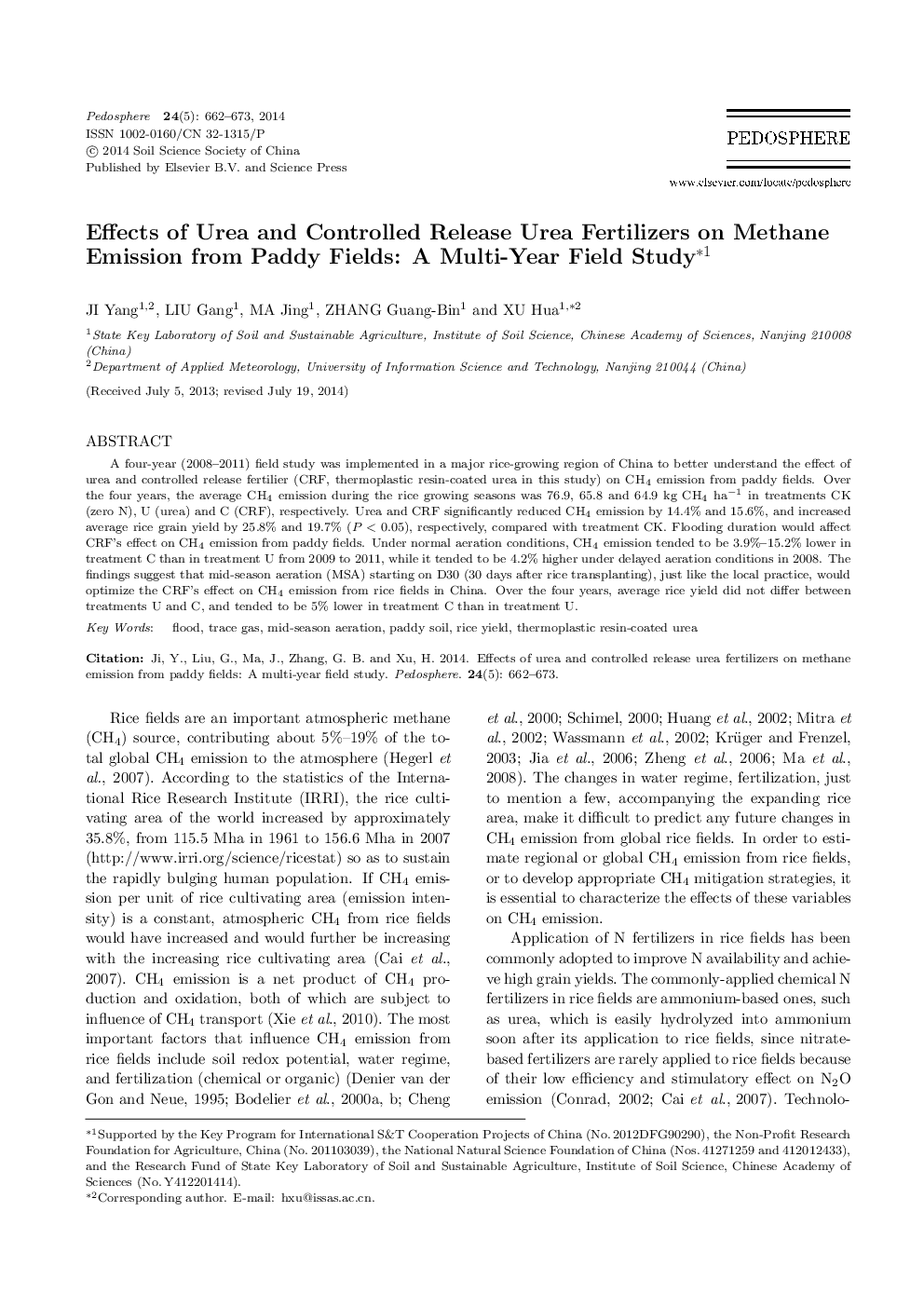 Effects of Urea and Controlled Release Urea Fertilizers on Methane Emission from Paddy Fields: A Multi-Year Field Study 