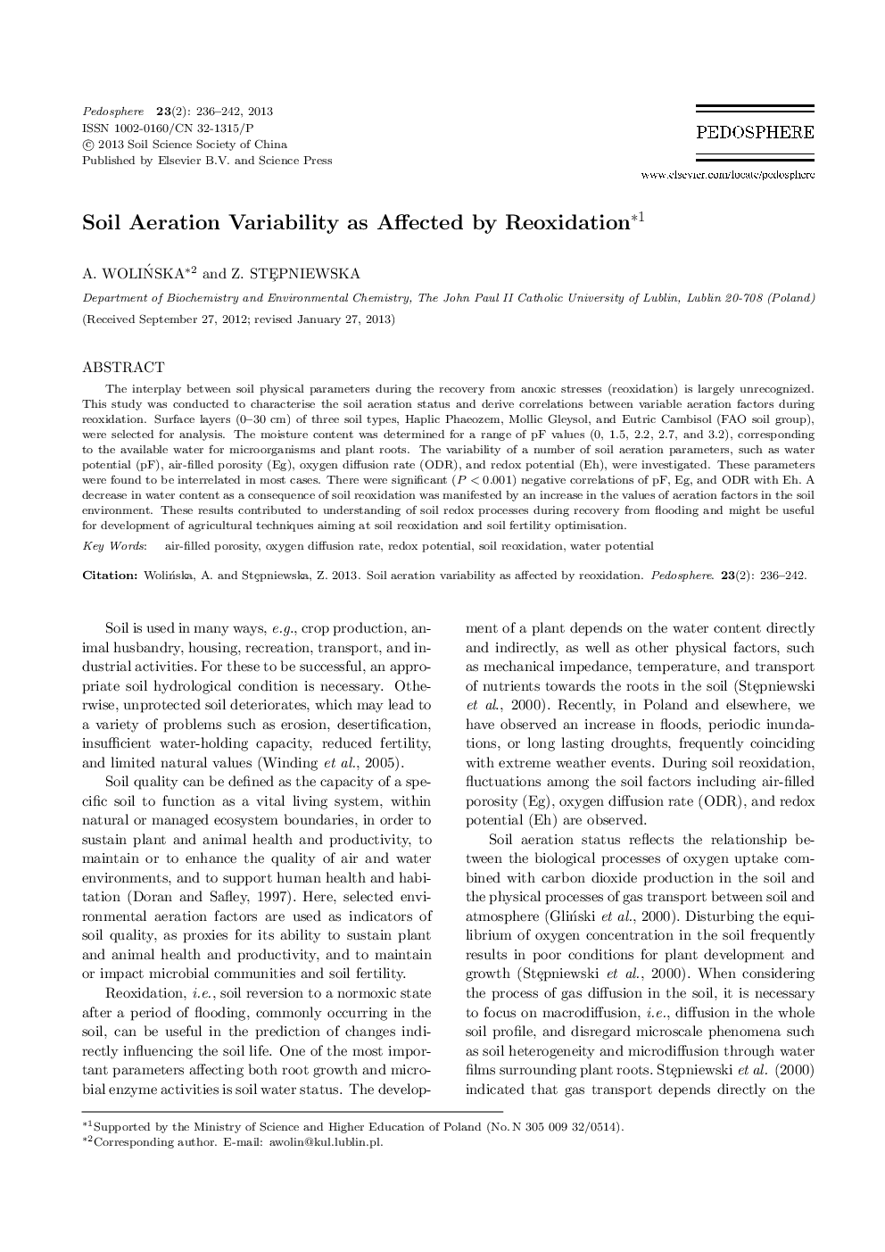 Soil Aeration Variability as Affected by Reoxidation 