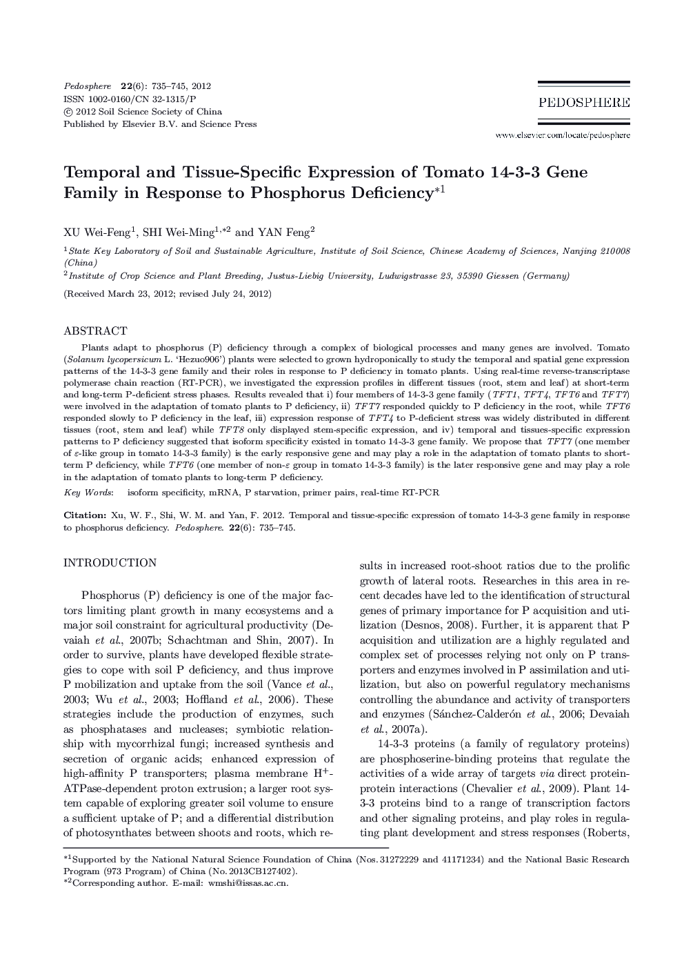 Temporal and Tissue-Specific Expression of Tomato 14-3-3 Gene Family in Response to Phosphorus Deficiency 