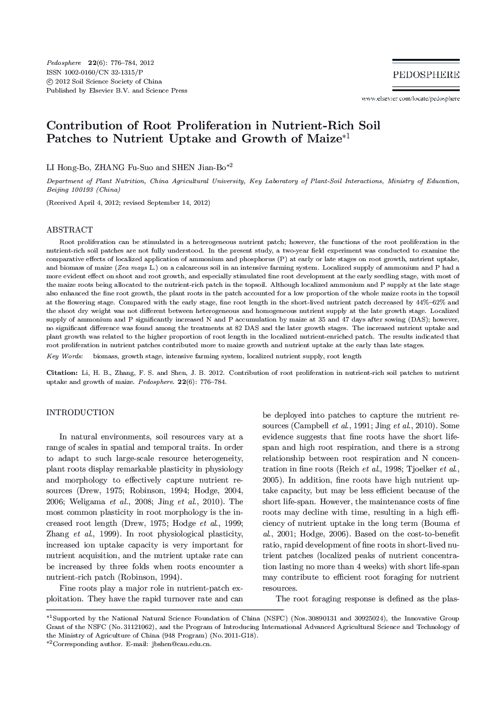 Contribution of Root Proliferation in Nutrient-Rich Soil Patches to Nutrient Uptake and Growth of Maize 