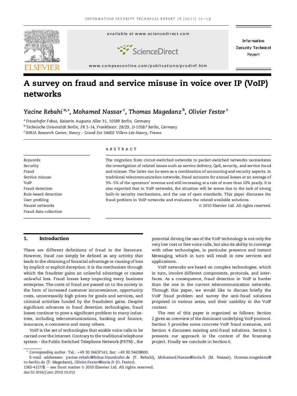 A survey on fraud and service misuse in voice over IP (VoIP) networks