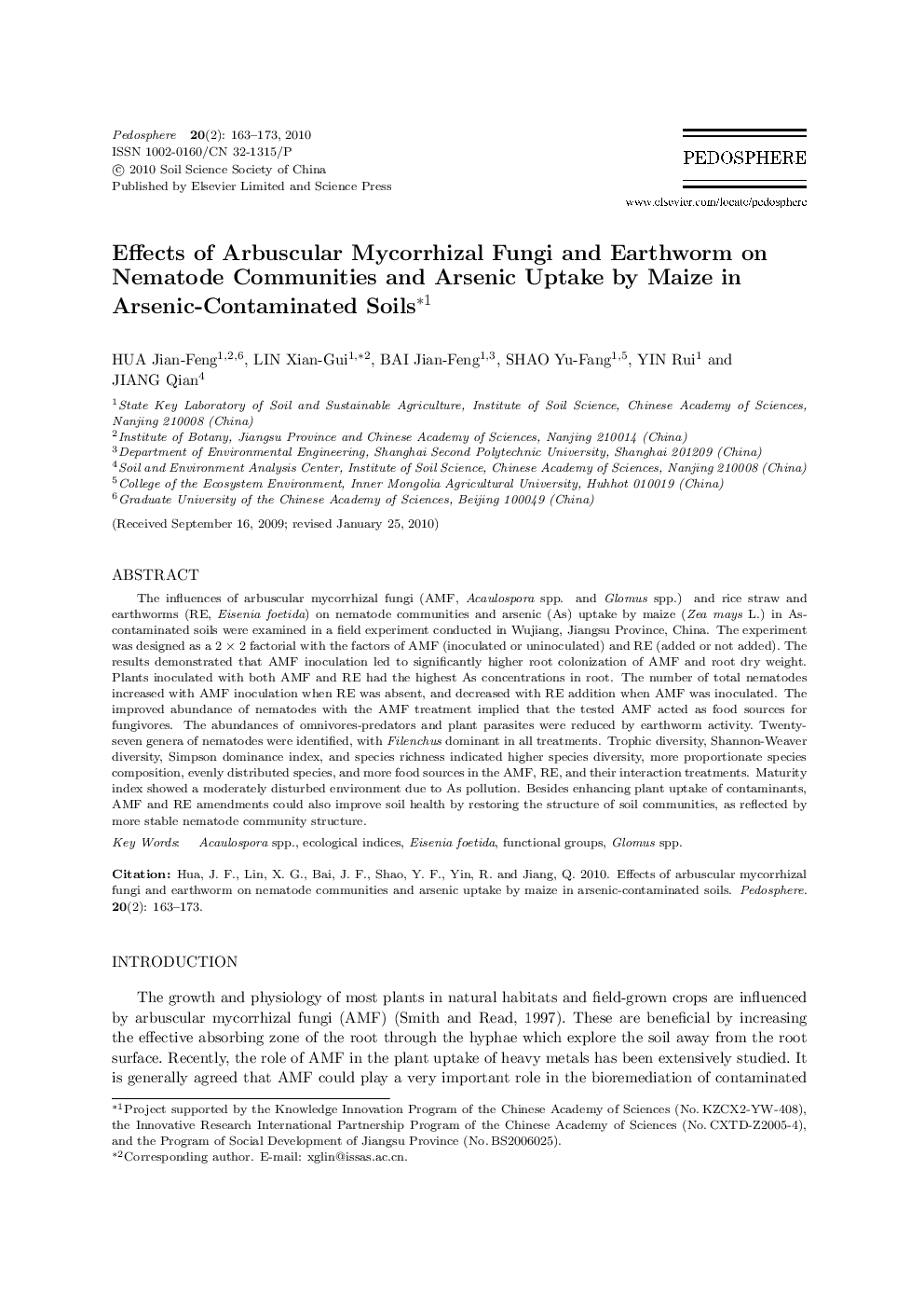 Effects of Arbuscular Mycorrhizal Fungi and Earthworm on Nematode Communities and Arsenic Uptake by Maize in Arsenic-Contaminated Soils 