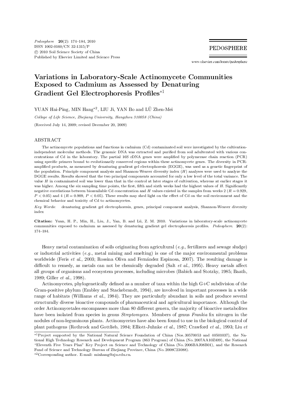Variations in Laboratory-Scale Actinomycete Communities Exposed to Cadmium as Assessed by Denaturing Gradient Gel Electrophoresis Profiles 