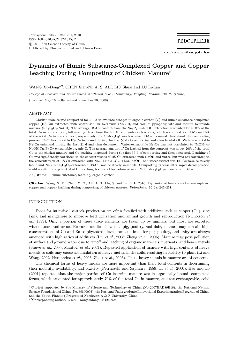 Dynamics of Humic Substance-Complexed Copper and Copper Leaching During Composting of Chicken Manure 