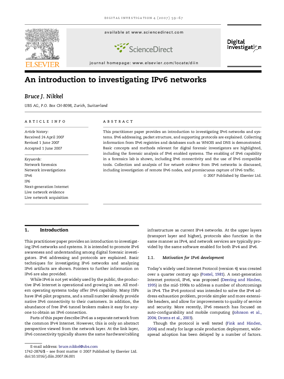 An introduction to investigating IPv6 networks