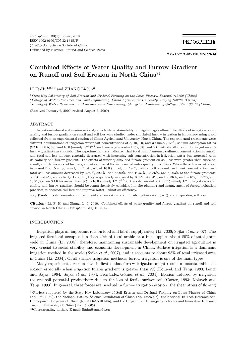 Combined Effects of Water Quality and Furrow Gradient on Runoff and Soil Erosion in North China 
