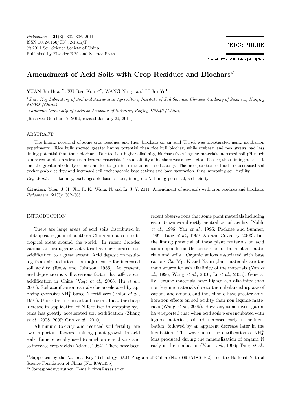 Amendment of Acid Soils with Crop Residues and Biochars 