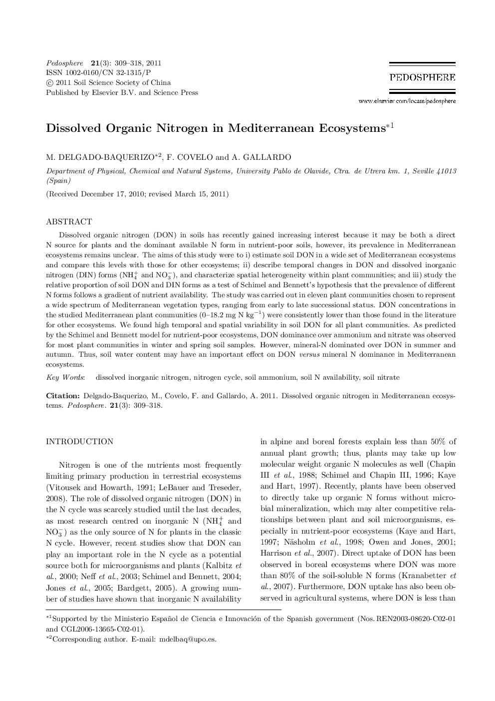 Dissolved Organic Nitrogen in Mediterranean Ecosystems 
