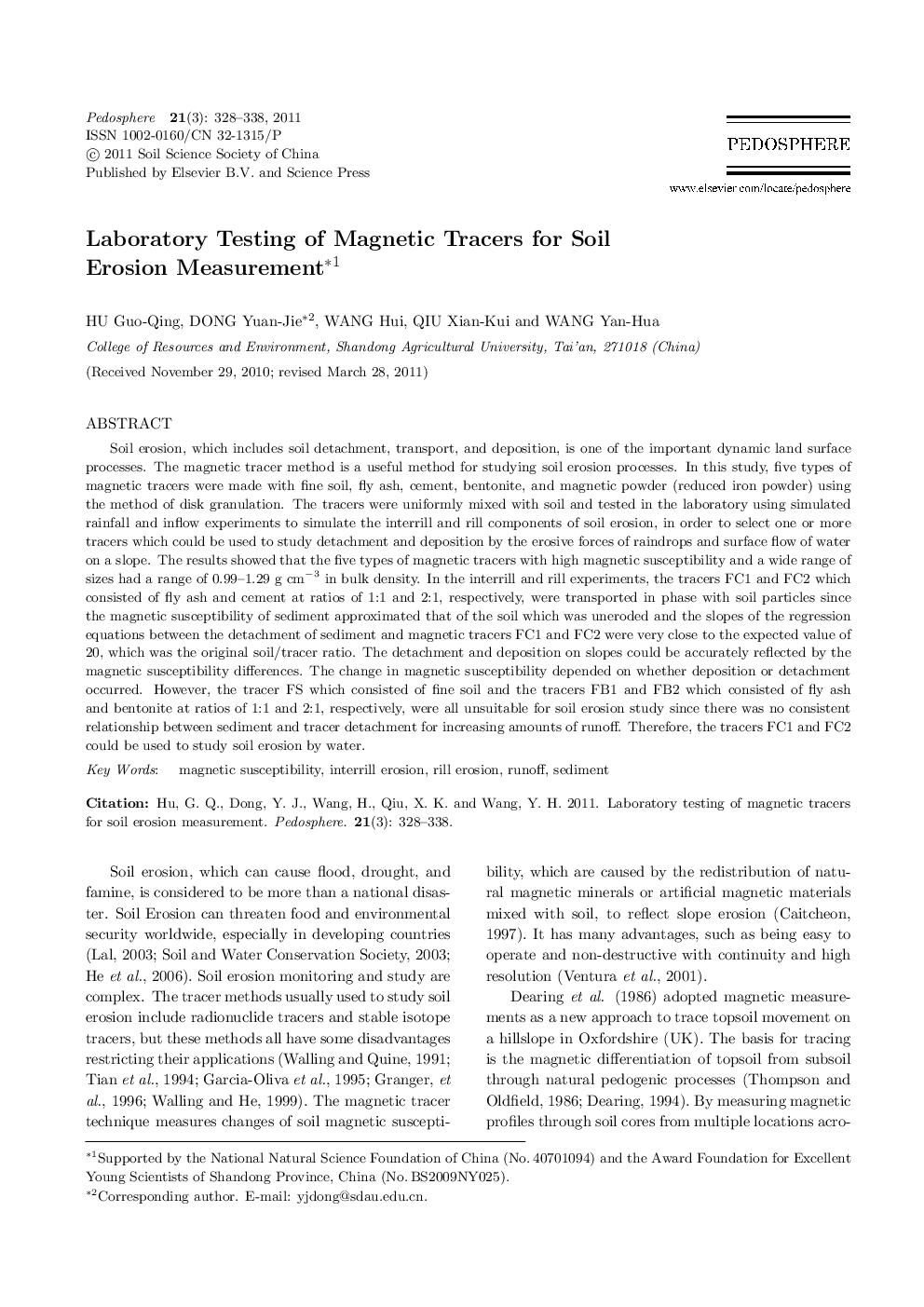 Laboratory Testing of Magnetic Tracers for Soil Erosion Measurement 
