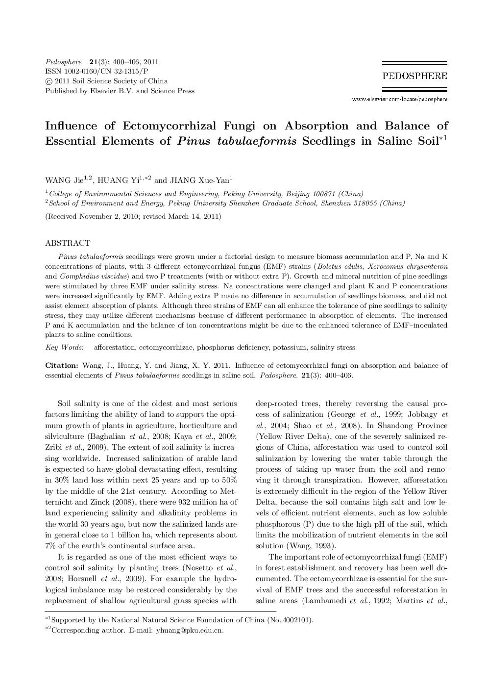 Influence of Ectomycorrhizal Fungi on Absorption and Balance of Essential Elements of Pinus tabulaeformis Seedlings in Saline Soil 