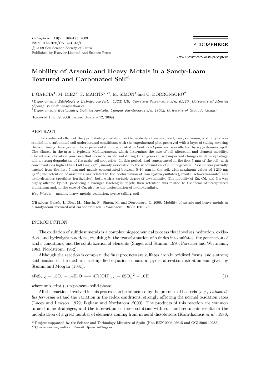 Mobility of Arsenic and Heavy Metals in a Sandy-Loam Textured and Carbonated Soil*1 