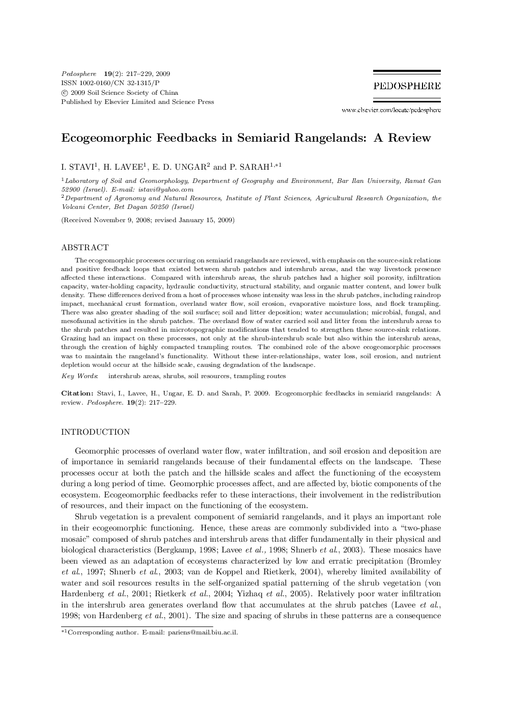 عکس صفحه اول مقاله: Ecogeomorphic Feedbacks in Semiarid Rangelands: A Review Ecogeomorphic Feedbacks in Semiarid Rangelands: A Review