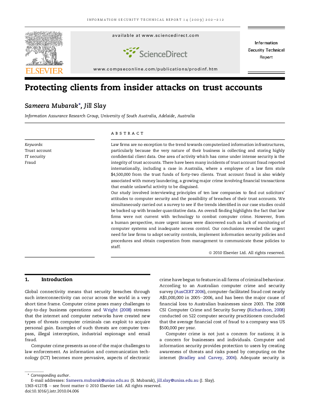 Protecting clients from insider attacks on trust accounts