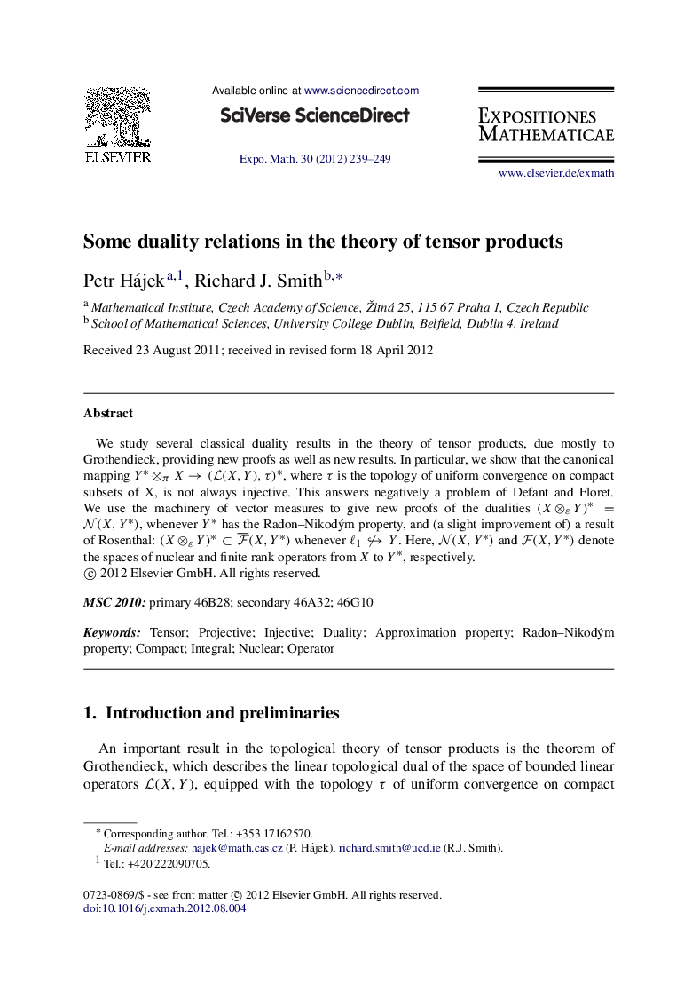 Some duality relations in the theory of tensor products