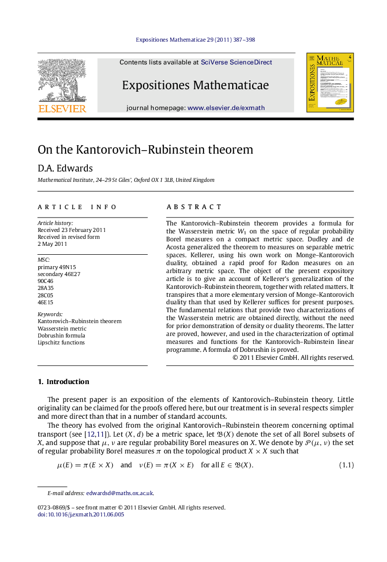 On the Kantorovich–Rubinstein theorem