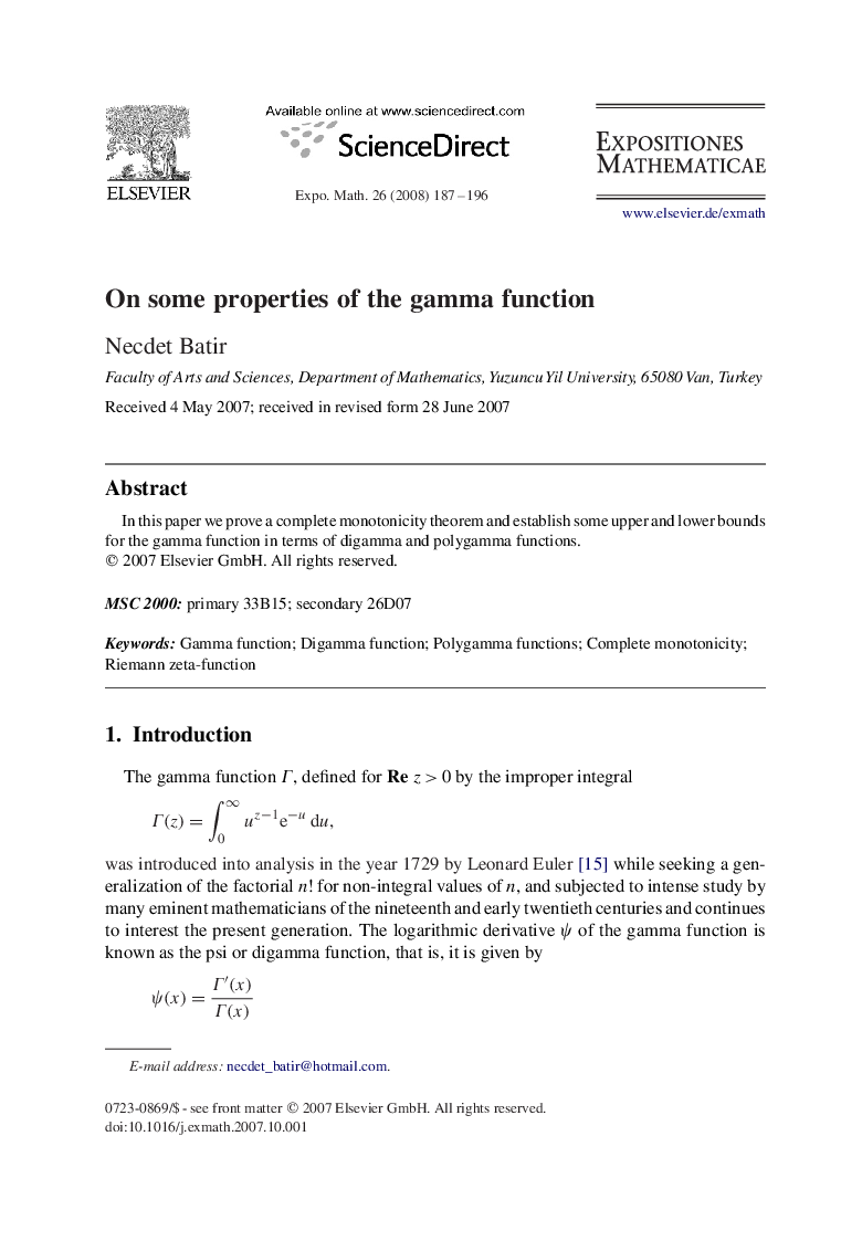 On some properties of the gamma function