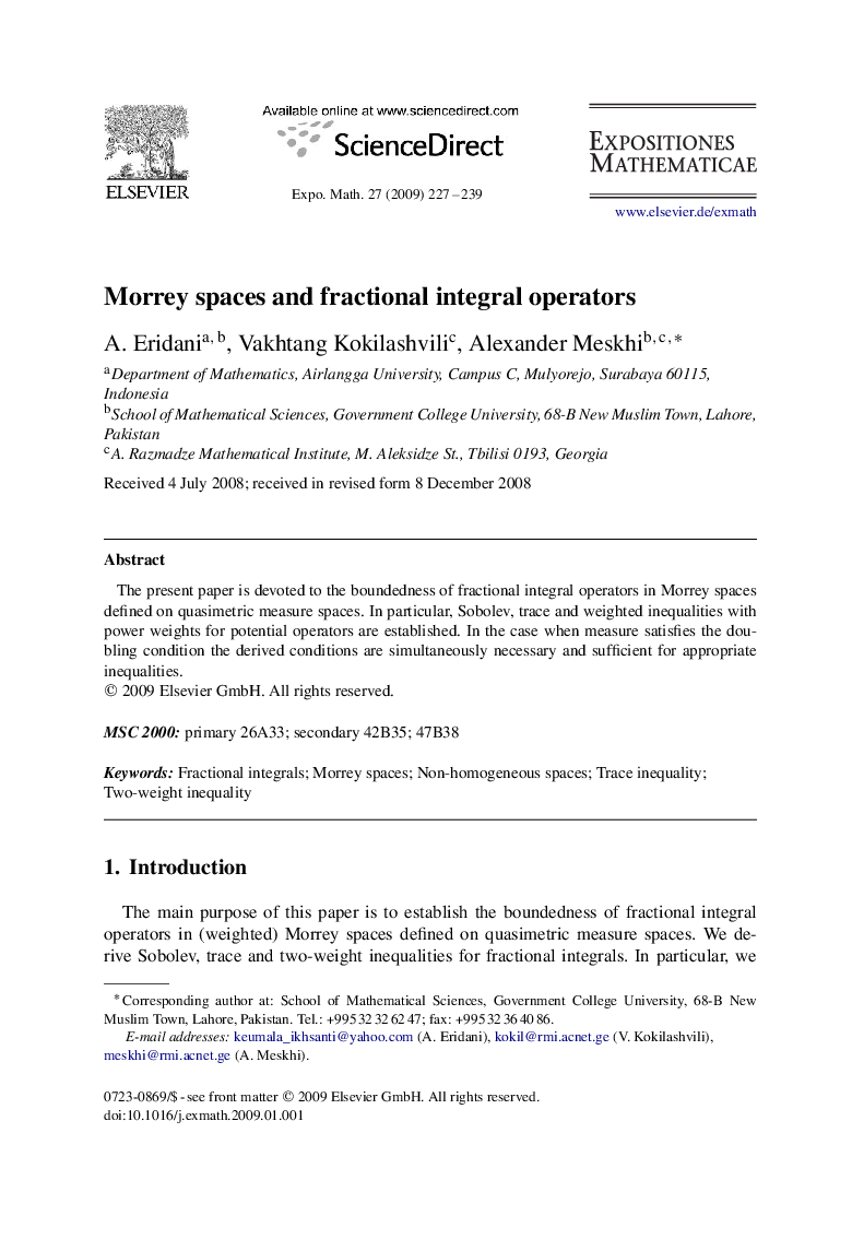 Morrey spaces and fractional integral operators