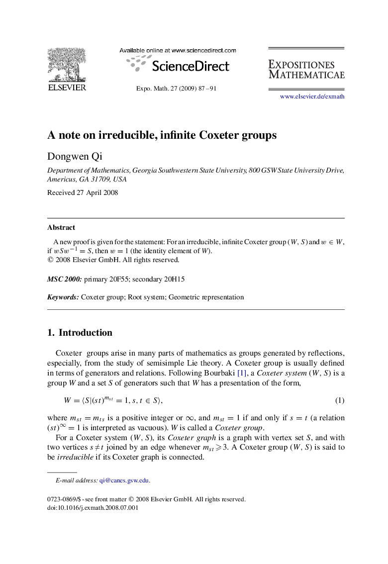 A note on irreducible, infinite Coxeter groups