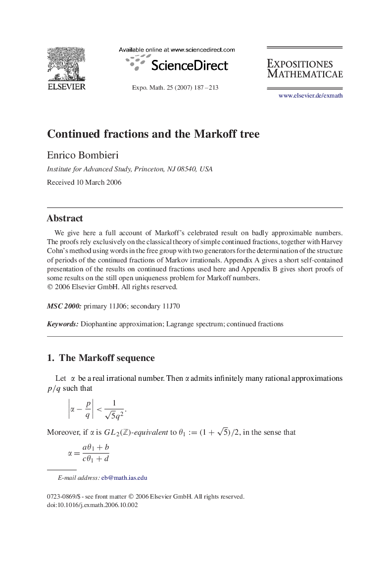 Continued fractions and the Markoff tree