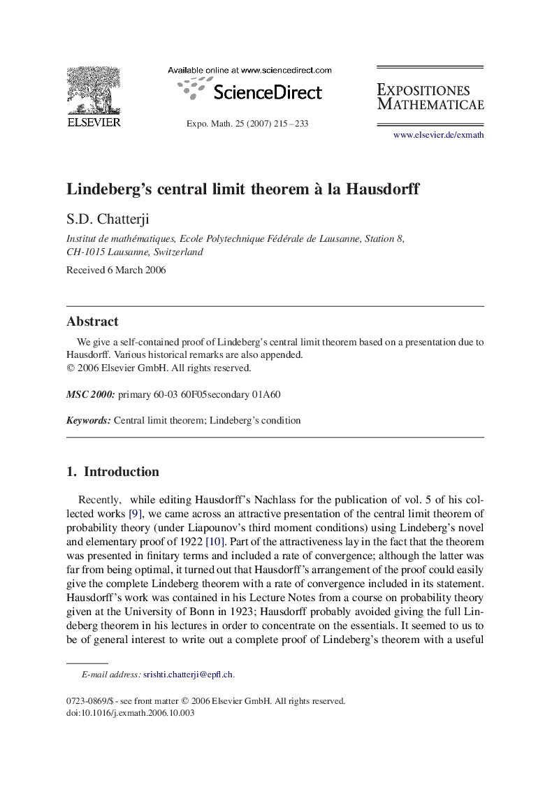 Lindeberg's central limit theorem à la Hausdorff