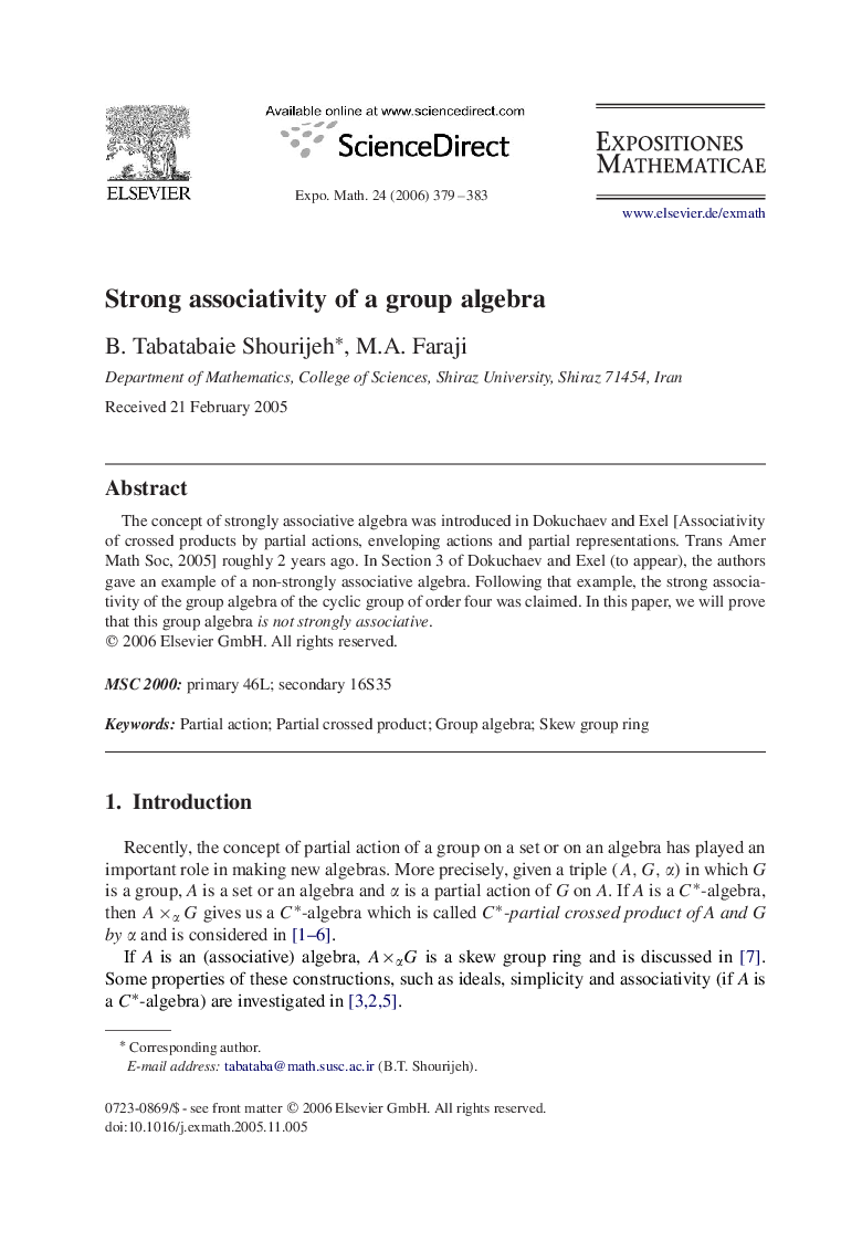 Strong associativity of a group algebra