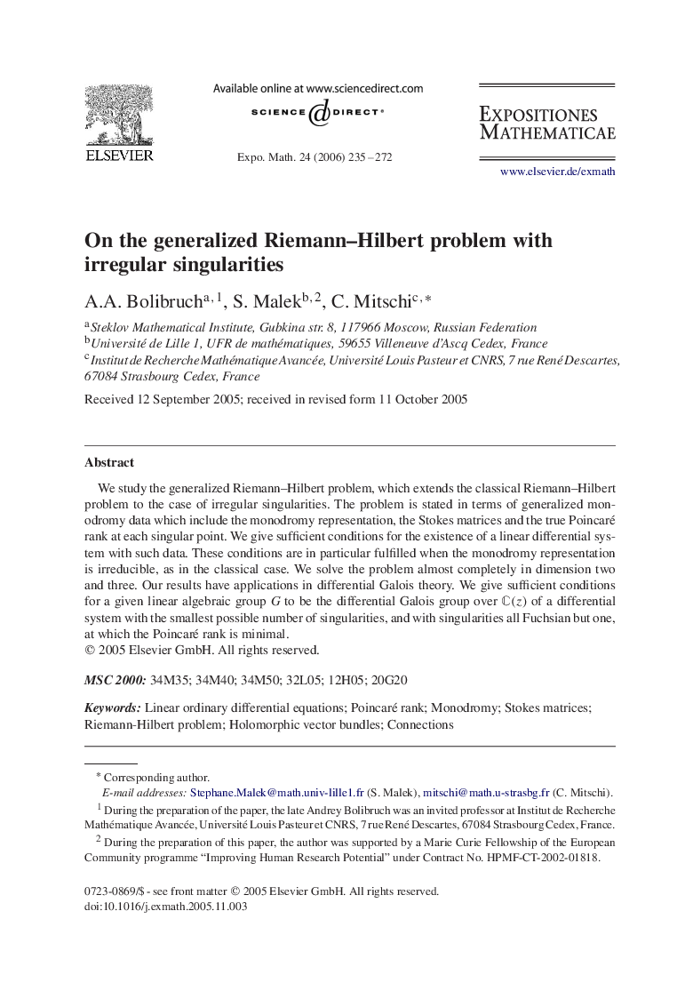 On the generalized Riemann–Hilbert problem with irregular singularities