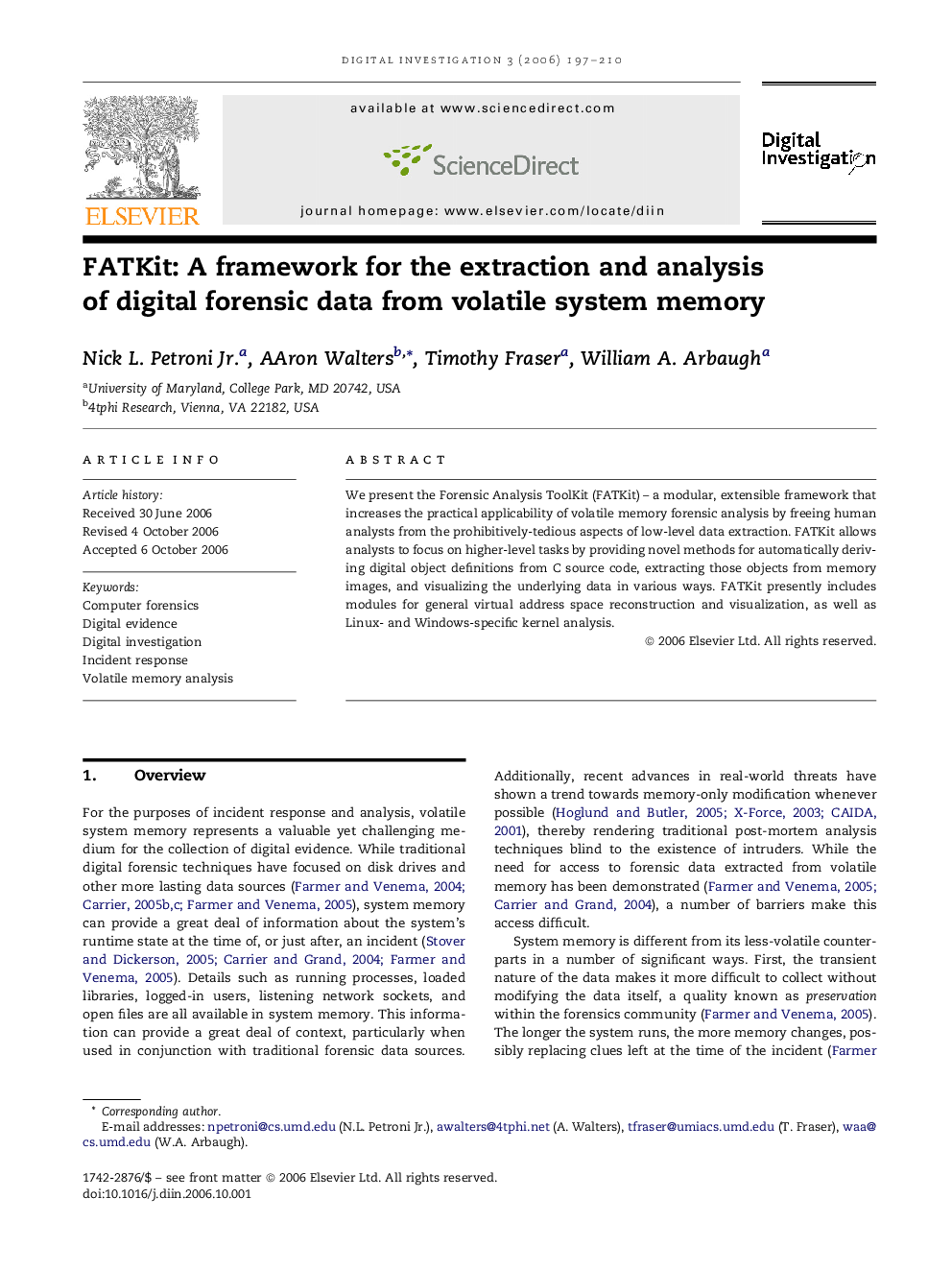 FATKit: A framework for the extraction and analysis of digital forensic data from volatile system memory