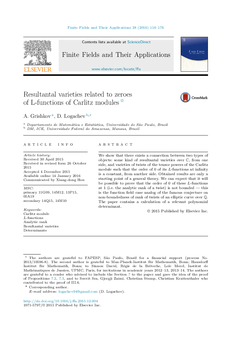 Resultantal varieties related to zeroes of L-functions of Carlitz modules 