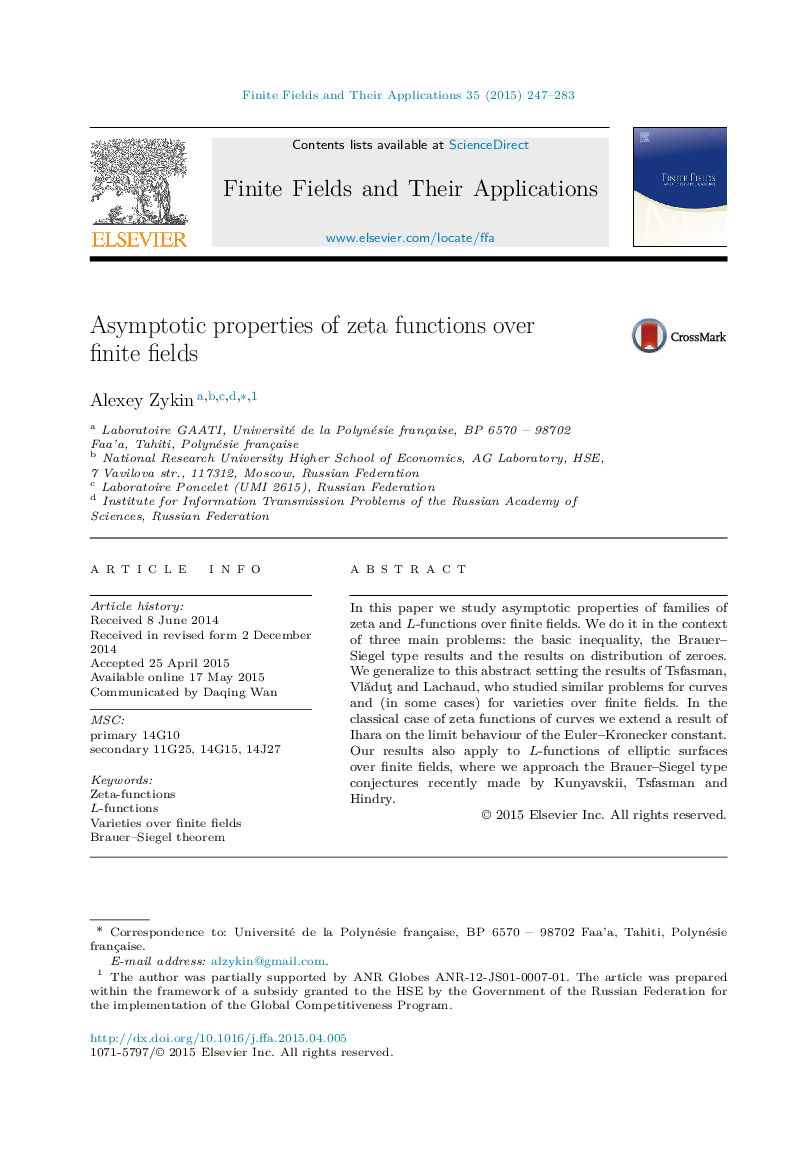 Asymptotic properties of zeta functions over finite fields