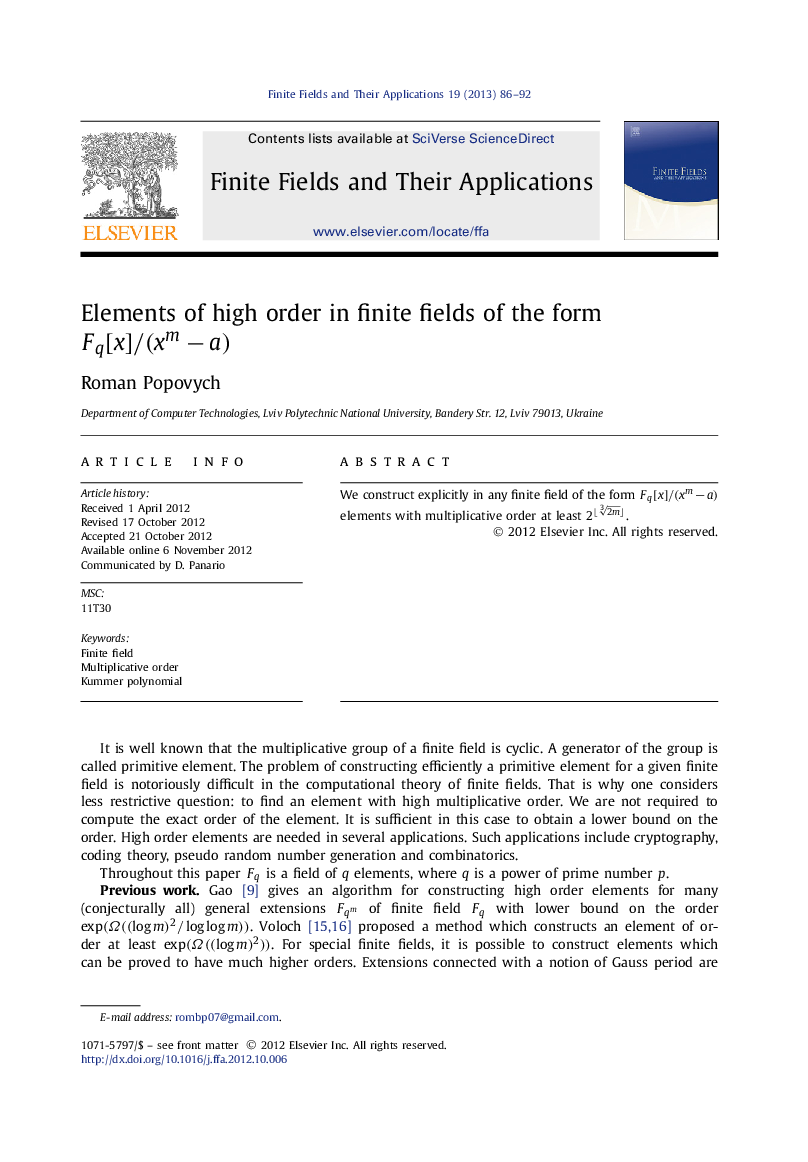 Elements of high order in finite fields of the form Fq[x]/(xm−a)