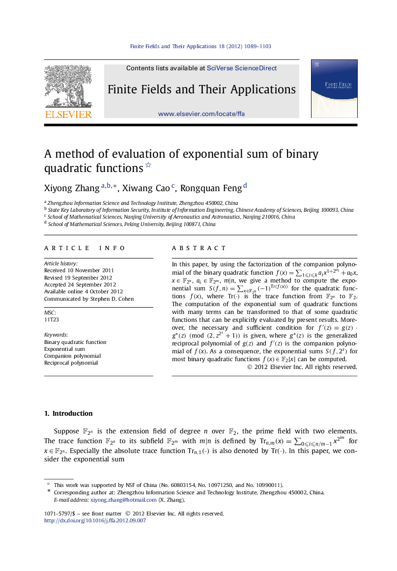 A method of evaluation of exponential sum of binary quadratic functions 