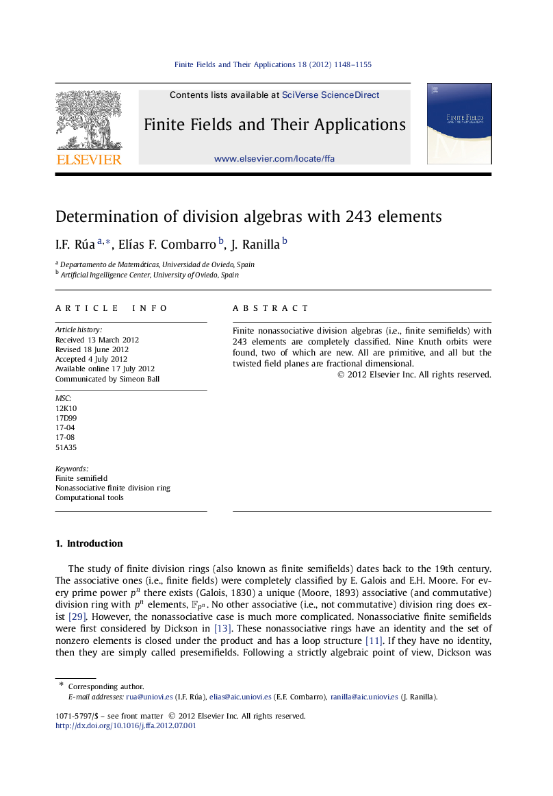Determination of division algebras with 243 elements