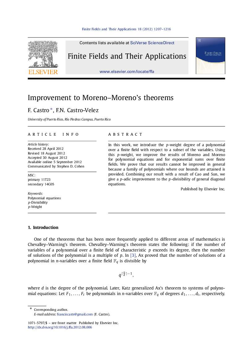 Improvement to Moreno–Morenoʼs theorems