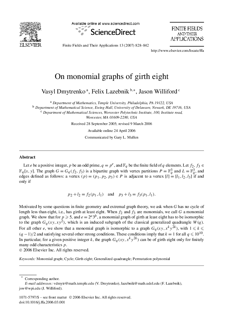 On monomial graphs of girth eight