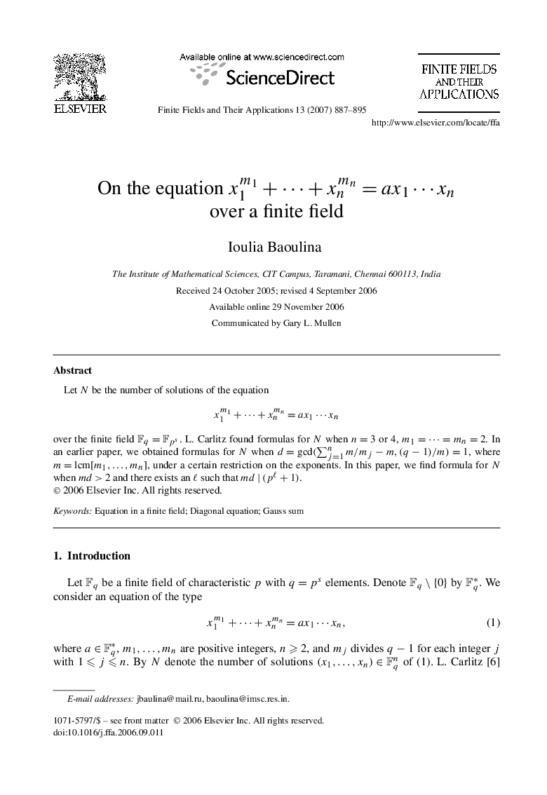 On the equation x1m1+⋯+xnmn=ax1⋯xn over a finite field