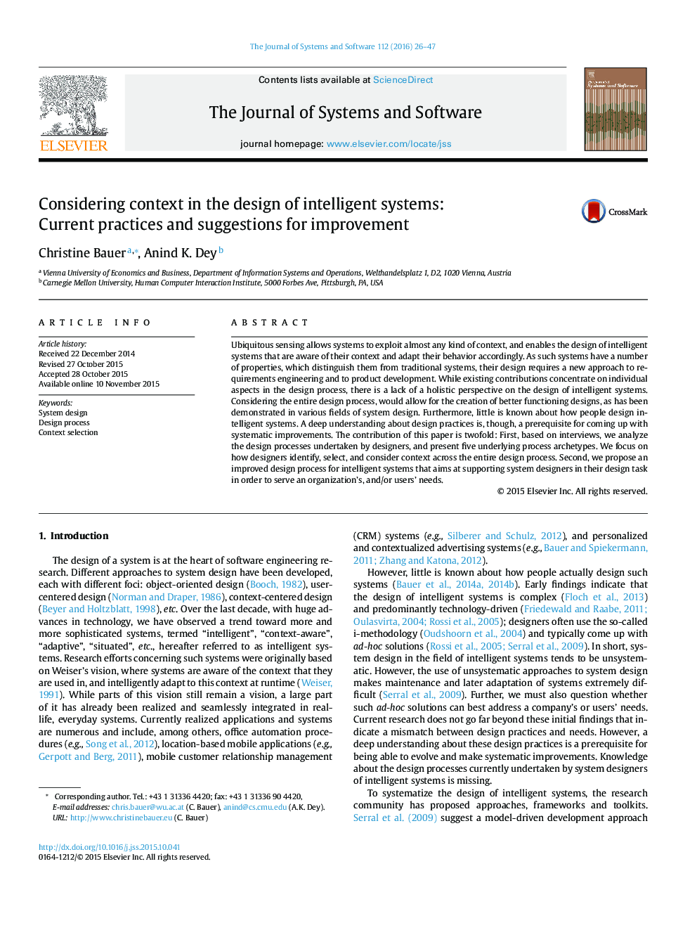 Considering context in the design of intelligent systems: Current practices and suggestions for improvement