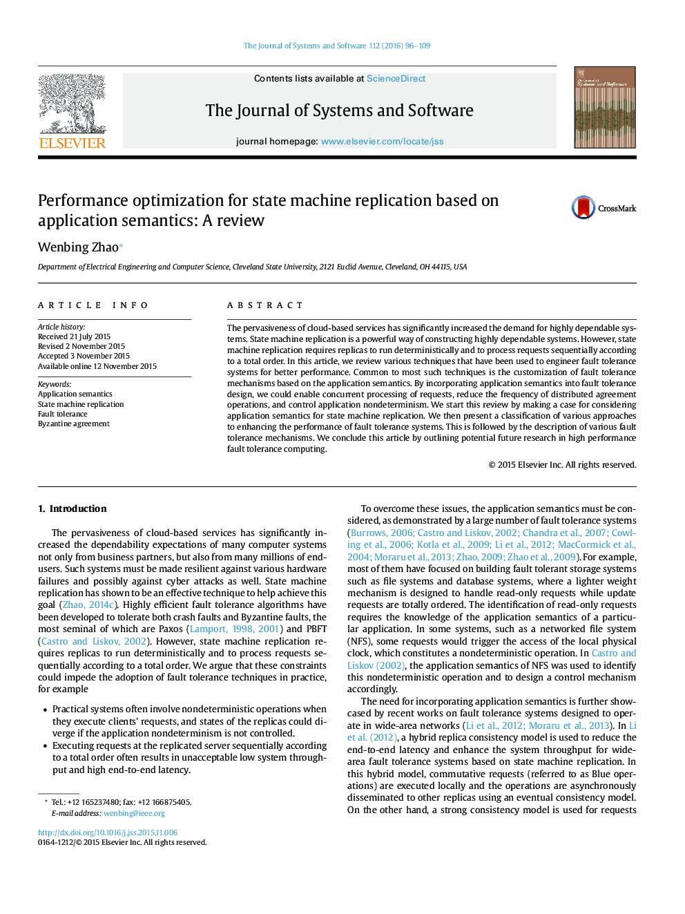 Performance optimization for state machine replication based on application semantics: A review