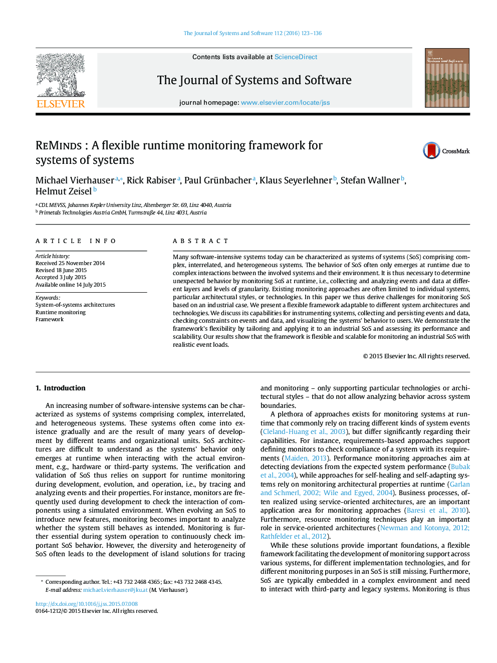 ReMinds : A flexible runtime monitoring framework for systems of systems