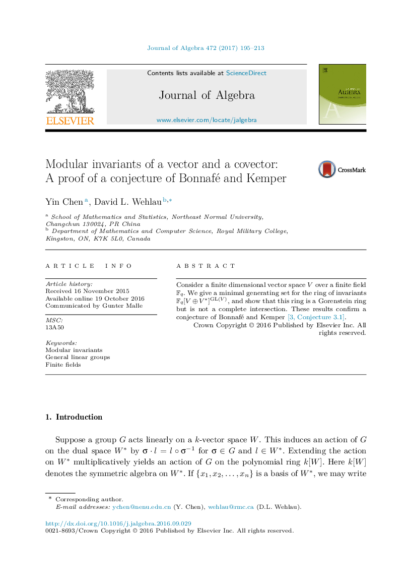 Modular invariants of a vector and a covector: A proof of a conjecture of Bonnafé and Kemper