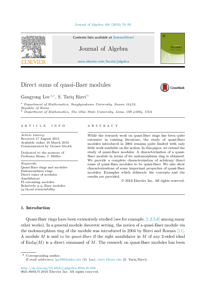 Direct sums of quasi-Baer modules