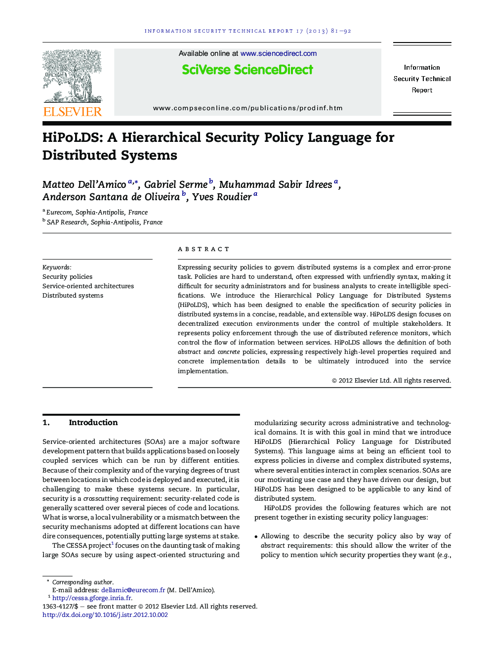 HiPoLDS: A Hierarchical Security Policy Language for Distributed Systems