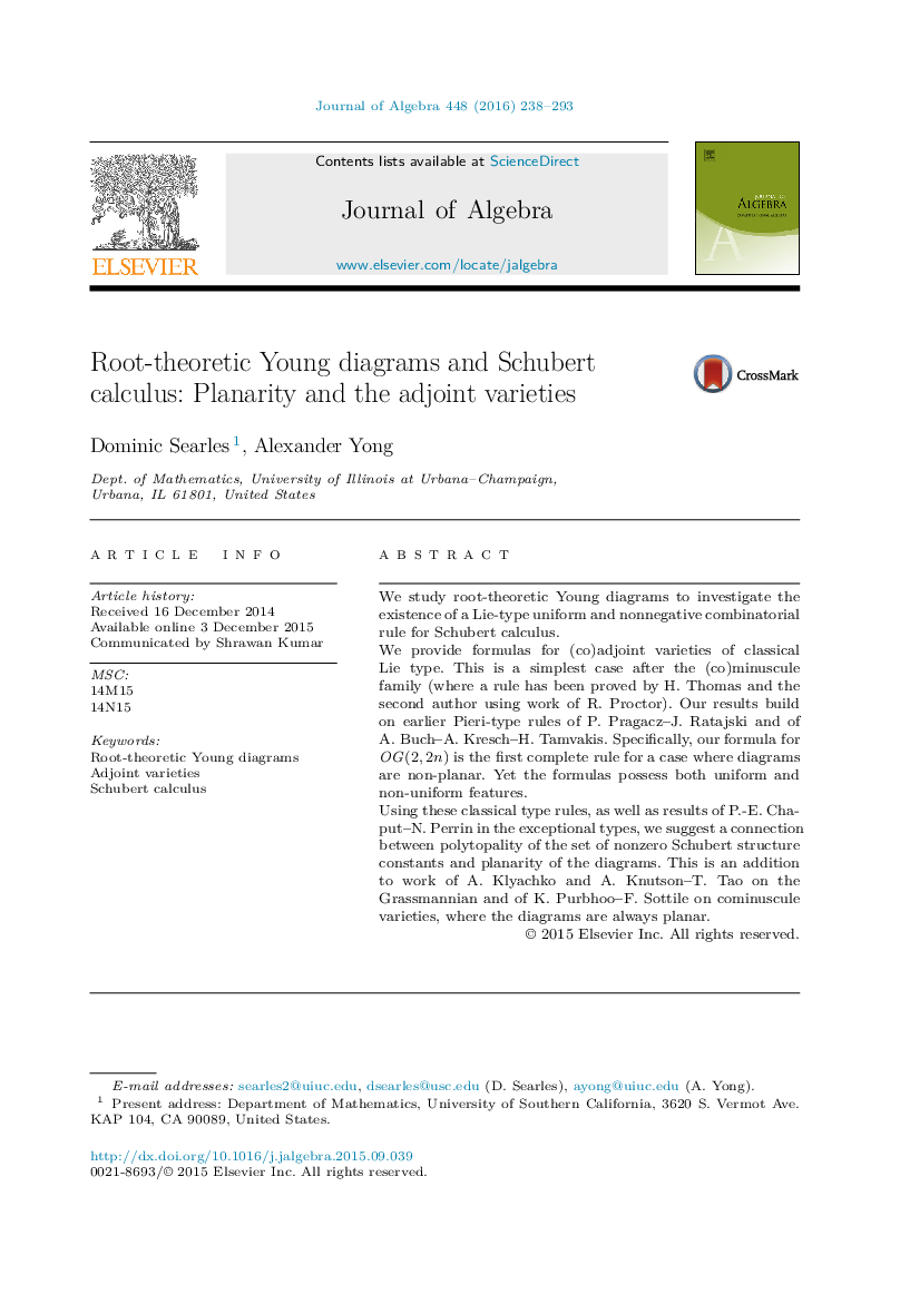 Root-theoretic Young diagrams and Schubert calculus: Planarity and the adjoint varieties